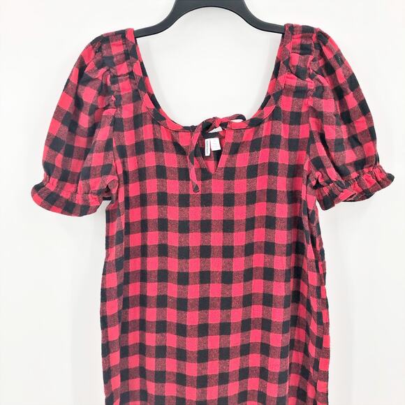 Nordstrom Pullover Dress Small Red Buffalo Plaid Short Sleeve Ruffle Trim NWOT - Picture 2 of 9
